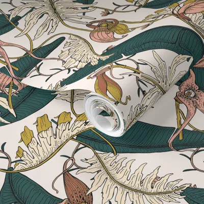 Spoonflower Pre-pasted Wallpaper Orchid Garden Amora 2' X 12' Removable