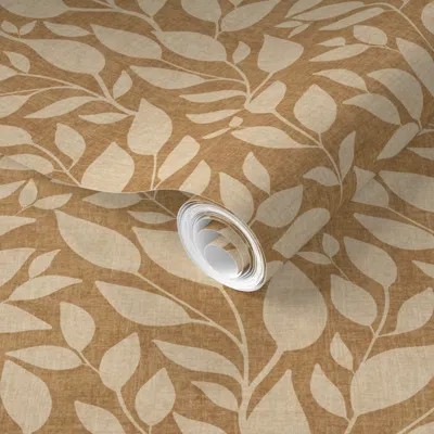 Spoonflower Pre-pasted Wallpaper Organic Leafy Vine Soft Botanical Minimalist Heritage Textured Rustic Amber  Re