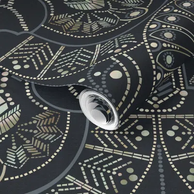 Spoonflower Pre-pasted Wallpaper Ornamental Beaded Deco Midnight - Large Scale 2' X 12' Removable