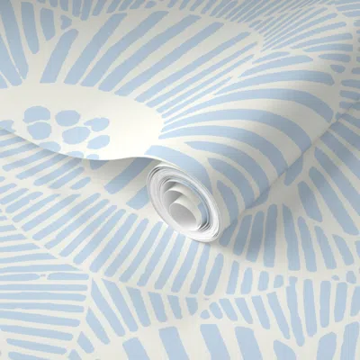 Spoonflower Pre-pasted Wallpaper Overlapping Camellia Flowers - Light Blue - Large 2' X 12' Removable