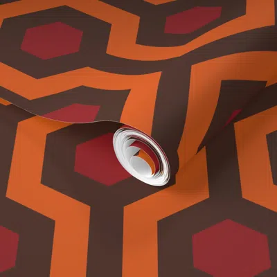 Spoonflower Pre-pasted Wallpaper Overlook Hotel Carpet From The Shining Orange/red/brown (small Version) 2' X 12