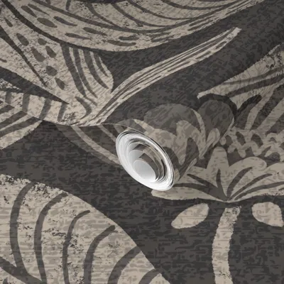 Spoonflower Pre-pasted Wallpaper Oversized Heritage Farmhouse Floral Blockprint - Charcoal Black And Cream 2' X 