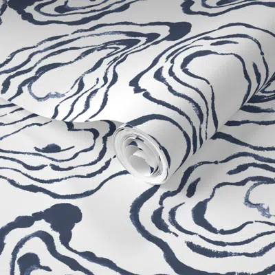 Spoonflower Pre-pasted Wallpaper Oysters Paisley Navy  Removable In Blue/white/gray