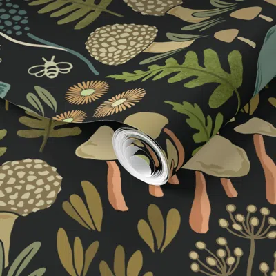 Spoonflower Pre-pasted Wallpaper Pacific Coast Rainforest Winter Mushroom Biome 2' X 12' Removable In Multi
