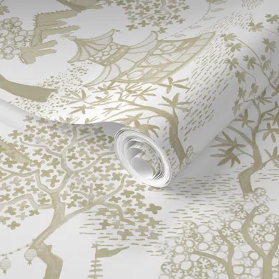 Spoonflower Pre-pasted Wallpaper Pagoda Forest In Cream And Tans 2' X 12' Removable In Multi