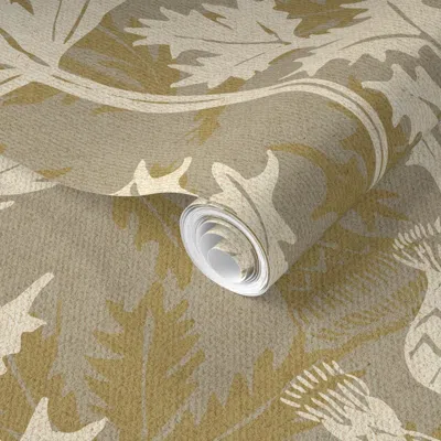 Spoonflower Pre-pasted Wallpaper Painterly Cottagecore Thistles Tan Mustard  Removable