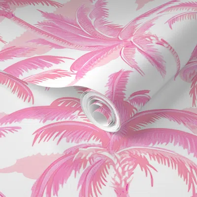Spoonflower Pre-pasted Wallpaper Palm Court Barbie Pink 2' X 12' Removable