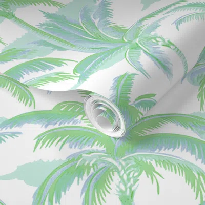 Spoonflower Pre-pasted Wallpaper Palm Court Fresh Green 2' X 12' Removable
