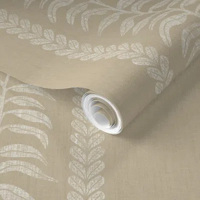 Spoonflower Pre-pasted Wallpaper Palm Linen Stripe Beige 2' X 12' Removable In Brown