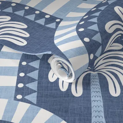 Spoonflower Pre-pasted Wallpaper Palm Springs Arches - Textured Dark Blue - Large 2' X 12' Removable