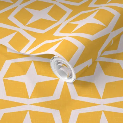 Spoonflower Pre-pasted Wallpaper Palm Springs Life Breeze Blocks Mid Century Modern Geometric Yellow  Removable