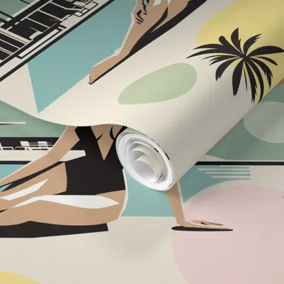 Spoonflower Pre-pasted Wallpaper Palm Springs Mid Century Fun 2' X 12' Removable