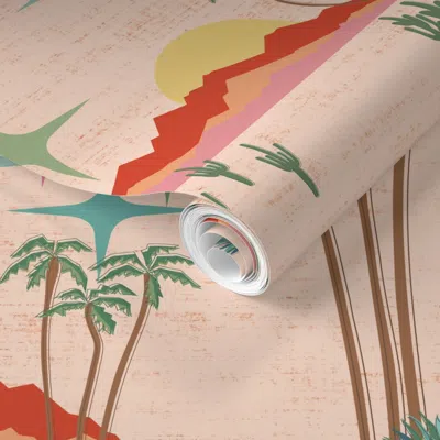 Spoonflower Pre-pasted Wallpaper Palm Springs Mid Century Modern Desert Glow 2' X 12' Removable