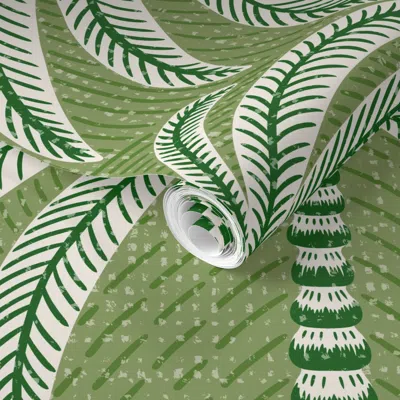 Spoonflower Pre-pasted Wallpaper Palm Springs Palm Trees - Tendril Green - Jumbo 2' X 12' Removable
