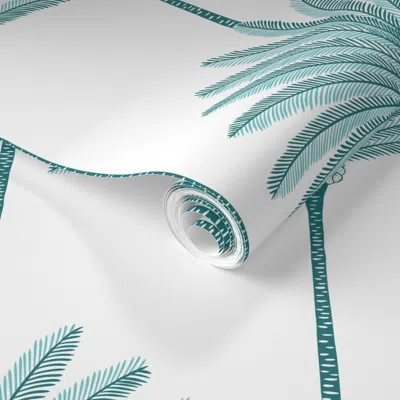 Spoonflower Pre-pasted Wallpaper Palm Stripes - Custom Teal Blue - Large  Removable