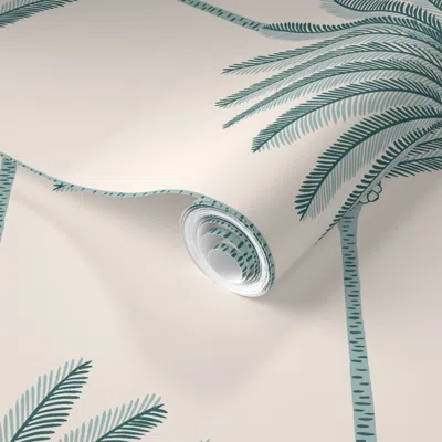 Spoonflower Pre-pasted Wallpaper Palm Stripes - Mint Green - Large 2' X 12' Removable