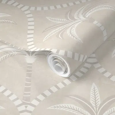 Spoonflower Pre-pasted Wallpaper Palm Tree Ogee - Soft Beige 2' X 12' Removable