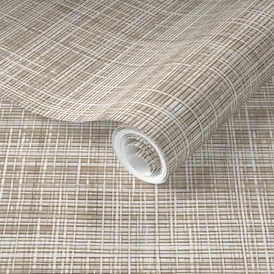 Spoonflower Pre-pasted Wallpaper Pampas Weave - Natural Tan Grasscloth 2' X 12' Removable