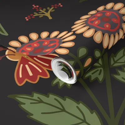 Spoonflower Pre-pasted Wallpaper Panel 2 Floral Mural - Must Purchase Panels 1 & 2 To Create Repeat 2' X 12' Rem In Brown