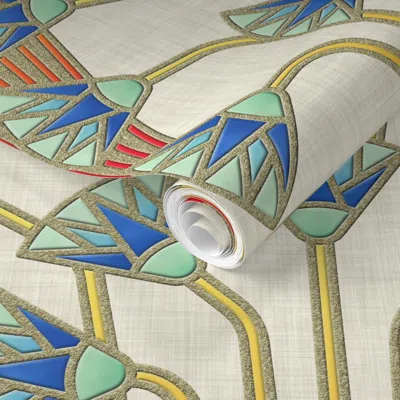 Spoonflower Pre-pasted Wallpaper Papyrus Flowers (light) 2' X 12' Removable In Multi