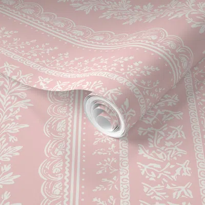 Spoonflower Pre-pasted Wallpaper Parish Stripe Light Pink Sw Rosy Outlook  Removable
