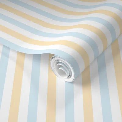 Spoonflower Pre-pasted Wallpaper Pastel Baby Blue Butter Yellow & White Half Inch Stripes Nursery Classic  Remov In Multi