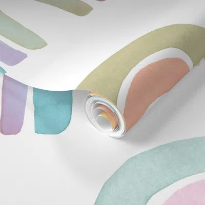 Spoonflower Pre-pasted Wallpaper Pastel Rainbow - About 3 Inch 2' X 12' Removable