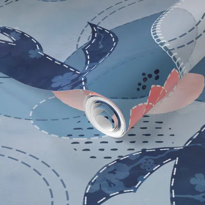 Spoonflower Pre-pasted Wallpaper Patchwork Koi Pond 2' X 12' Removable