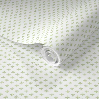 Spoonflower Pre-pasted Wallpaper Paul Light Strawberry Green On White  Removable In Multi