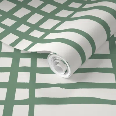 Spoonflower Pre-pasted Wallpaper Pavel Plaid In Lehigh Green And Cream1 Psd Copy 2' X 12' Removable