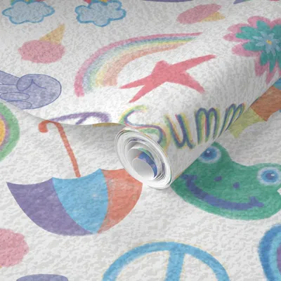 Spoonflower Pre-pasted Wallpaper Pavement Pastel Chalk Hopscotch Girls Small Scale 2' X 12' Removable