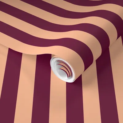 Spoonflower Pre-pasted Wallpaper Peach And Mulberry 1-inch Stripes (febd97 72063a) 2' X 12' Removable