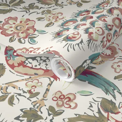 Spoonflower Pre-pasted Wallpaper Peacock Rust  Removable