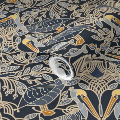 Spoonflower Pre-pasted Wallpaper Pelicans And Mangrove Trees - Smaller 2' X 12' Removable