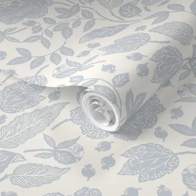 Spoonflower Pre-pasted Wallpaper Peonies Soft Light Cream Pale Blue 2' X 12' Removable