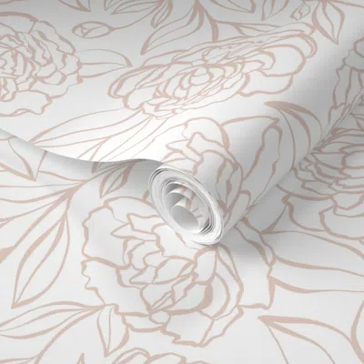Spoonflower Pre-pasted Wallpaper Peony Garden - Blush Pink And White - Large Scale 2' X 12' Removable