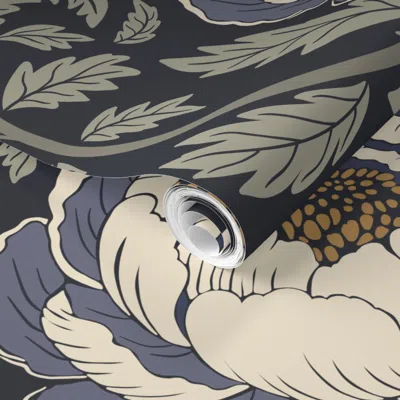 Spoonflower Pre-pasted Wallpaper Peony Sway Periwinkle - Large Peonies With Blue Highlights  Removable