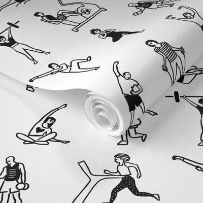 Spoonflower Pre-pasted Wallpaper People Exercising Large 2' X 12' Removable