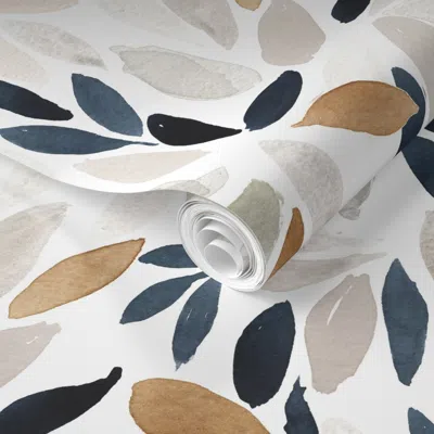 Spoonflower Pre-pasted Wallpaper Petal Prism L - Dark Blue Gray Gold Half Drop 2' X 12' Removable In Multi