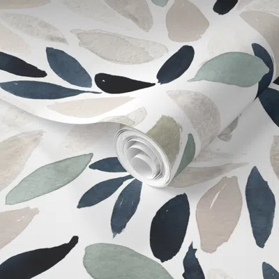 Spoonflower Pre-pasted Wallpaper Petal Prism L - Navy Gray Sage Half Drop 2' X 12' Removable In Multi