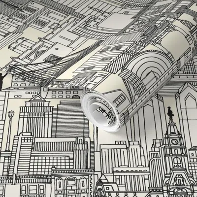 Spoonflower Pre-pasted Wallpaper Philadelphia Toile Pearl Black 2' X 12' Removable In White