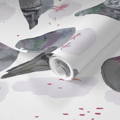 Spoonflower Pre-pasted Wallpaper Pigeons 2' X 12' Removable
