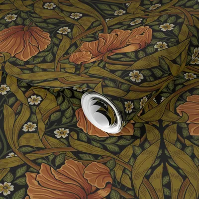 Spoonflower Pre-pasted Wallpaper Pimpernel In Harvest (arts & Crafts Revival) - William Morris Small 2' X 12' Re