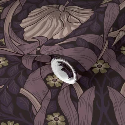 Spoonflower Pre-pasted Wallpaper Pimpernel William Morris Heritage Glamour & Cottage Flowers Deco 2' X 12' Remov In Purple