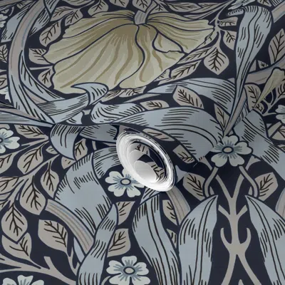 Spoonflower Pre-pasted Wallpaper Pimpernel William Morris Heritage Glamour & Cottage Flowers Deco Blue 2' X 12' 