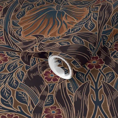 Spoonflower Pre-pasted Wallpaper Pimpernel William Morris Heritage Glamour & Cottage Flowers Deco Copper 2' X 12