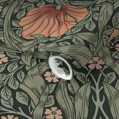 Spoonflower Pre-pasted Wallpaper Pimpernel William Morris Heritage Glamour & Cottage Flowers Deco Green 2' X 12'