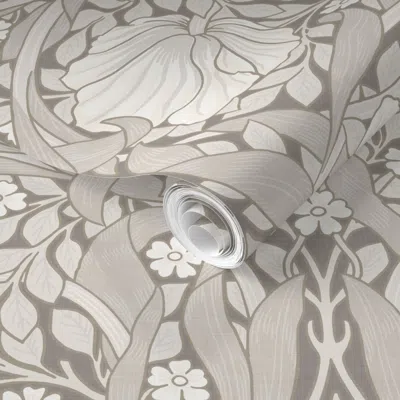 Spoonflower Pre-pasted Wallpaper Pimpernel William Morris Heritage Glamour & Cottage Flowers Deco Greige 2' X 12