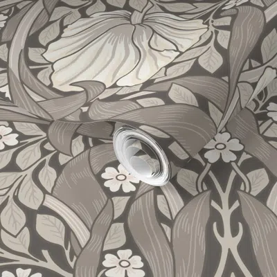 Spoonflower Pre-pasted Wallpaper Pimpernel William Morris Heritage Glamour & Cottage Flowers Deco Greige 2' X 12