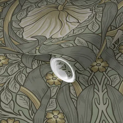 Spoonflower Pre-pasted Wallpaper Pimpernel William Morris Heritage Glamour & Cottage Flowers Deco Sage Green 2' 